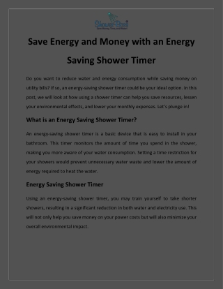 Save Energy and Money with an Energy Saving Shower Timer