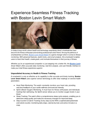 _Experience Seamless Fitness Tracking with Boston Levin Smart Watch
