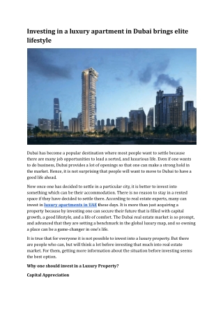 Investing in a luxury apartment in Dubai brings elite lifestyle.docx