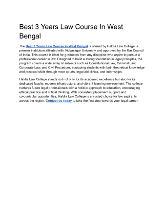 Best 3 Years Law Course In West Bengal