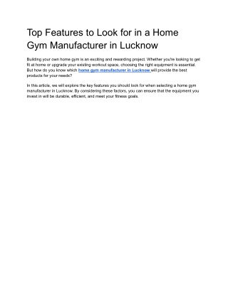 Top Features to Look for in a Home Gym Manufacturer in Lucknow