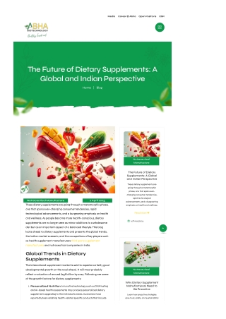The Future of Dietary Supplements A Global and Indian Perspective