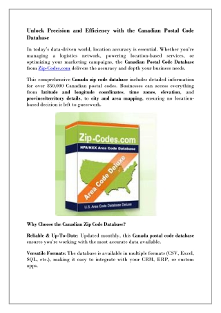 Reliable Area Code Database for Seamless Application Use