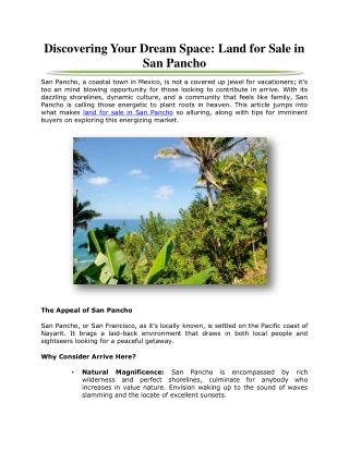 Discovering Your Dream Space: Land for Sale in San Pancho
