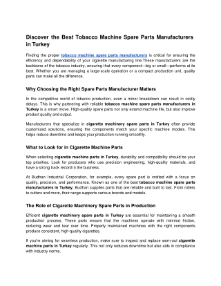 Discover the Best Tobacco Machine Spare Parts Manufacturers in Turkey - Google Docs