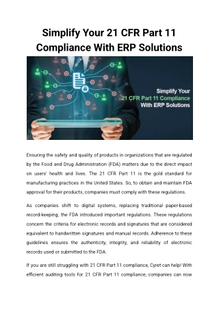 Simplify Your 21 CFR Part 11 Compliance With ERP Solutions