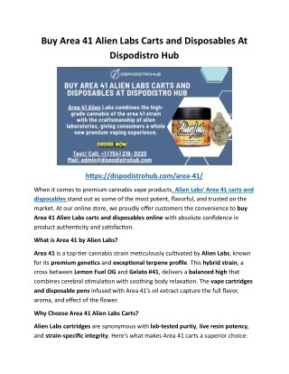 Buy Area 41 Alien Labs Carts and Disposables At Dispodistro Hub