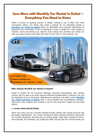 Save More with Monthly Car Rental in Dubai – Everything You Need to Know