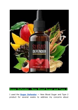 Sugar Defender - New Blood Sugar and Type 2 Diabetes