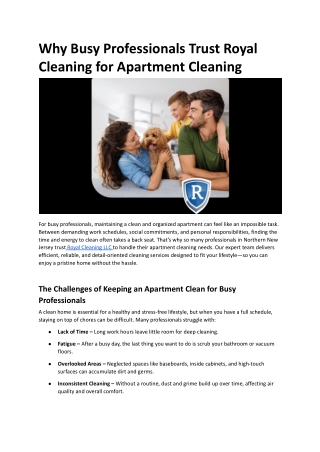 Why Busy Professionals Trust Royal Cleaning for Apartment Cleaning.docx
