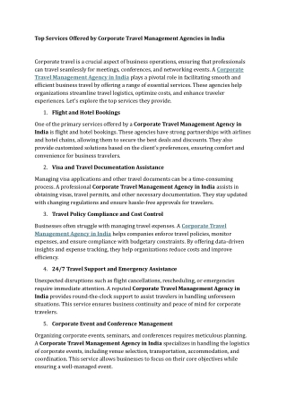 Top Services Offered by Corporate Travel Management Agencies in India