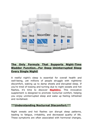 The Only Formula That Supports Night-Time Bladder Function...
