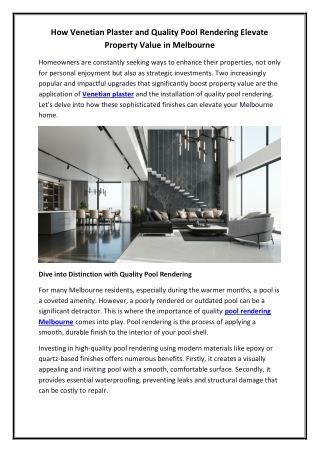 How Venetian Plaster and Quality Pool Rendering Elevate Property Value in Melbourne