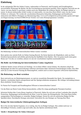 So Nutzen Sie Freispiele und Einzahlungsboni Effizient in österreichischen Casin
