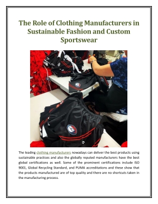 The Role of Clothing Manufacturers in Sustainable Fashion and Custom Sportswear