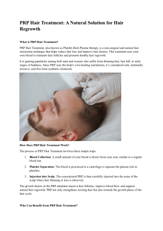 PRP Hair Treatment A Natural Solution for Hair Regrowth