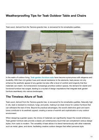 Weatherproofing Tips for Teak Outdoor Table and Chairs