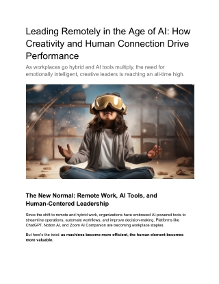 Leading Remotely in the AI Era: Creativity and Human Connection in Performance