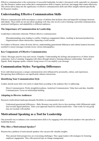 Effective Communication Skills: A Crucial Topic for Houston's Leaders