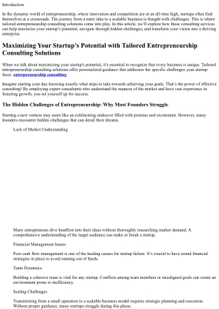 Maximizing Your Startup’s Potential with Tailored Entrepreneurship Consulting So