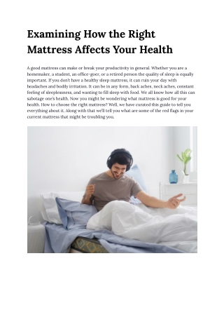 Examining How the Right Mattress Affects Your Health