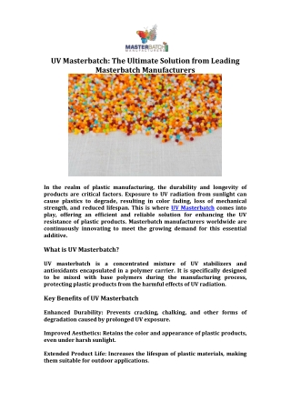 UV Masterbatch The Ultimate Solution from Leading Masterbatch Manufacturers