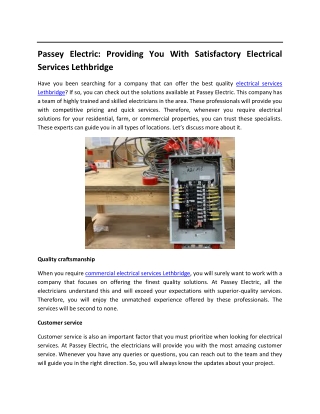 Passey Electric Providing You With Satisfactory Electrical Services Lethbridge