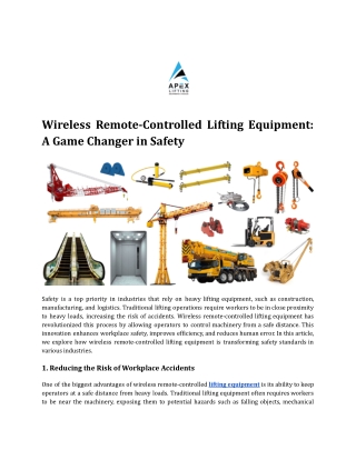 wireless remote controlled lifting equipment
