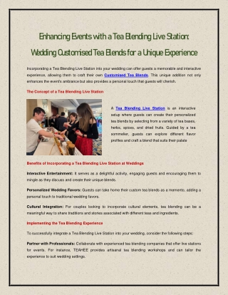Enhancing Events with a Tea Blending Live Station - Wedding Customised Tea Blends for a Unique Experience