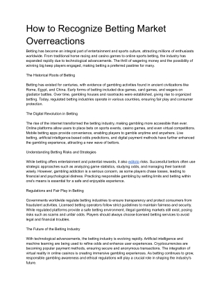 How to Recognize Betting Market Overreactions