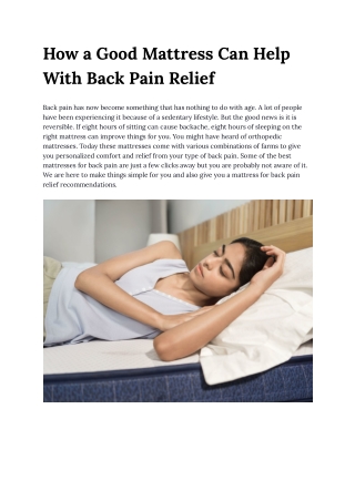 How a Good Mattress Can Help With Back Pain Relief