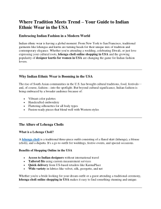 Where Tradition Meets Trend – Your Guide to Indian Ethnic Wear in the USA