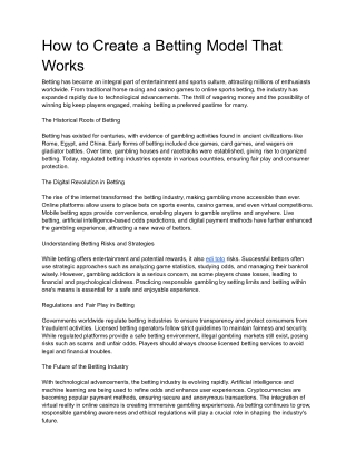 How to Create a Betting Model That Works