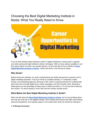 Best Digital Marketing Institute in Noida: 5 Honest Questions to Ask Before You