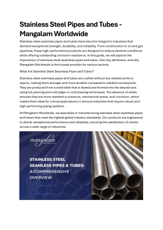 Stainless Steel Pipes and Tubes -Mangalam Worldwide