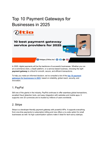 Top 10 Payment Gateways for Businesses in 2025