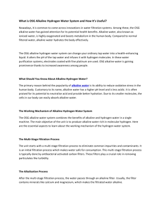 What is OSG Alkaline Hydrogen Water System and How It