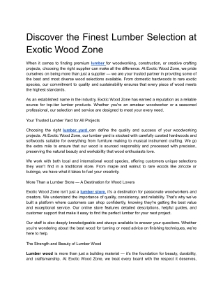 Discover the Finest Lumber Selection at Exotic Wood Zone