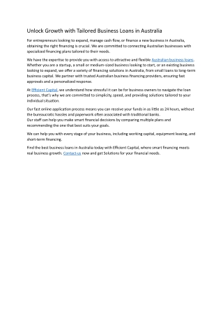 Unlock Growth with Tailored Business Loans in Australia