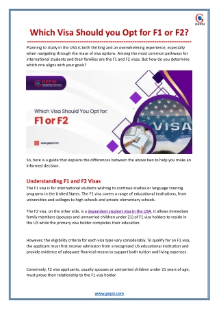 Which Visa Should you Opt for F1 or F2?