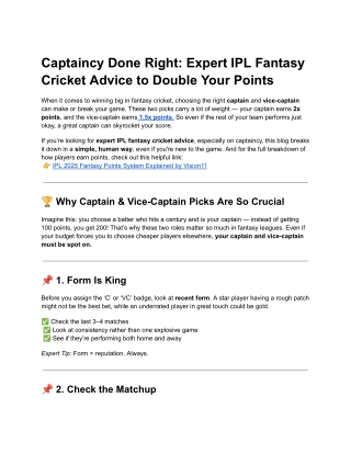 Captaincy Done Right: Expert IPL Fantasy Cricket Advice to Double Your Points