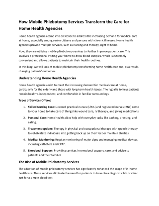 How Mobile Phlebotomy is Revolutionizing Home Health Care