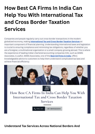 How Best CA Firms In India Can Help You With International Tax and Cross Border Taxation Services