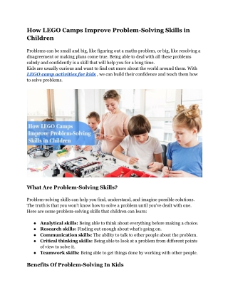How LEGO Camps Improve Problem-Solving Skills in Children