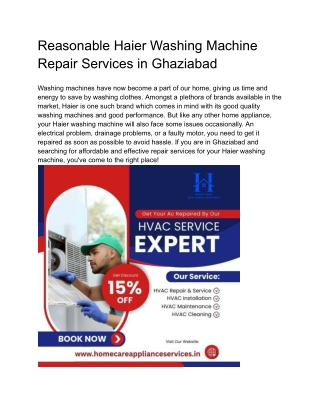 Reasonable Haier Washing Machine Repair Services in Ghaziabad