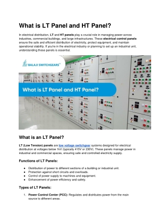 What is LT Panel and HT Panel | Types and Functions