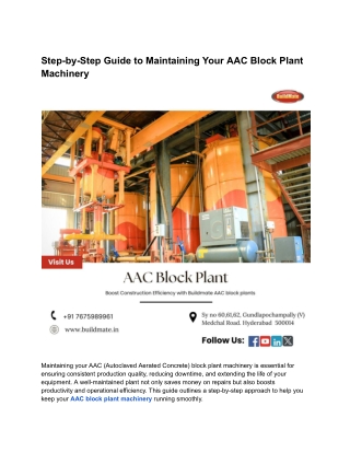 Step-by-Step Guide to Maintaining Your AAC Block Plant Machinery