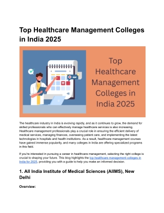 Top Healthcare Management Colleges in India 2025