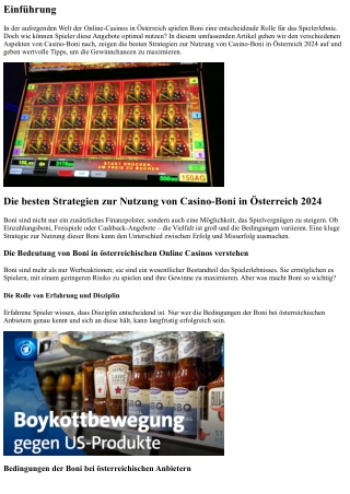 Die besten Strategien zur Nutzung von Casino-Boni in Österreich 2024