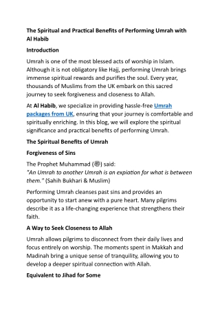 The Spiritual and Practical Benefits of Performing Umrah with Al Habib